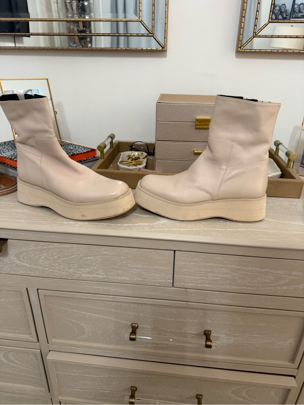Women’s Platform Ankle Boots in Light Beige